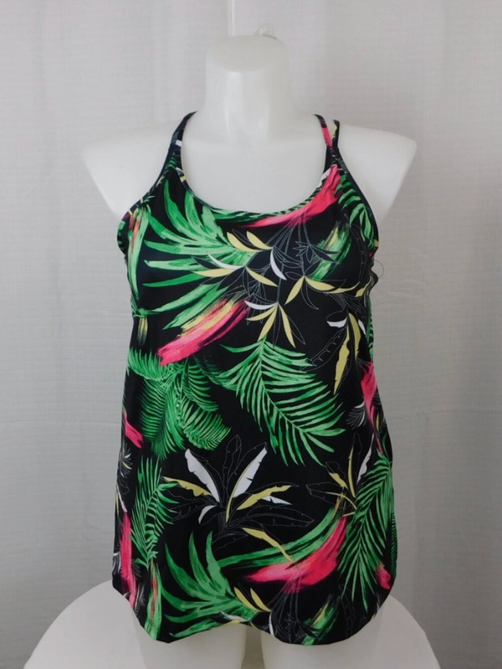Ideology Pastel Palms Scoop-Neck Strappy Active Tank Top - Palms Black size L